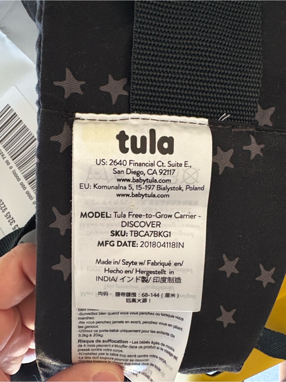 Tula Free-To-Grow Star Print Carrier in Black - Picture 3 of 3